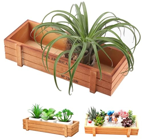 Tomotato Wooden Rectangle Planter Box with Storage Tray - Window Flower Pot for Windowsill and Succulent Plant Containers