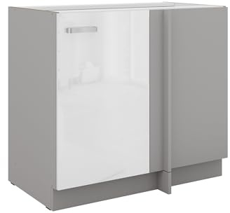 Kuechen-preisbombe Eckunterschrank 105 Bianca Weiß Hochglanz + Grau Küchenzeile Küchenblock Küche