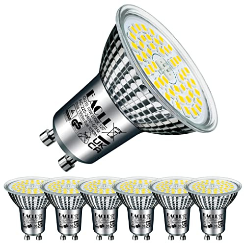 EACLL GU10 LED Bulbs Daylight White 10W Equivalent 140W Halogen, Pack of 6, 1050 Lumens 5000K, AC 230V No Flicker Spot Light, Wide Beam 120°, Non-Dimmable Energy Saving Reflector Lamp, Ø50xH53mm