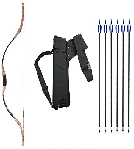 ZSHJGJR 58 Zoll Recurve Bogen und Pfeil Set Traditionelle Langbogen 20-40 lbs Sportbogen mit Zubehör Jagdbogen für Jugendliche und Erwachsene Outdoor Bogenschießen für Pfeile Sportbildung (25lbs)
