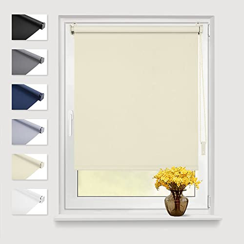 Eurohome Verdunkelungsrollo Thermo Rollo 60x130cm (Stoffbreite 56 cm) Creme Klemmfix ohne Bohren mit gleichfarbige Beschichtung Seitenzugrollo Oeko-TEX Standard 100 Klemmrollo für Fenster & Tür