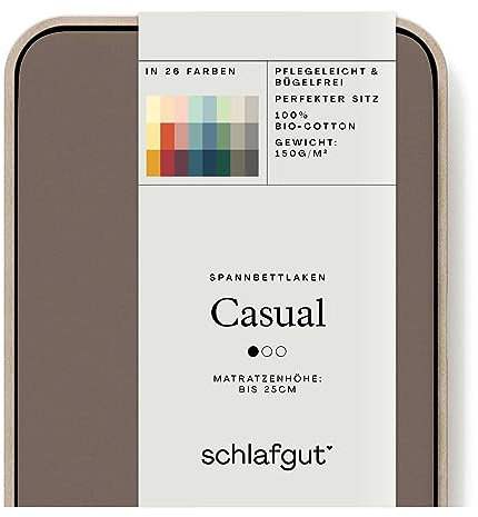Schlafgut Casual Spannbettlaken 180x200cm bis 200x200cm - 100% Biobaumwolle, Oeko-TEX Zertifiziert, Sand Deep, Matratzenhöhe bis 25cm