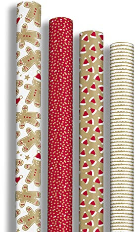 Clairefontaine 223897AMZC - Confezione da 12 rotoli di carta da regalo, 70 g, dimensioni: 2 x 0,70 m, motivo: pan di zenzero, feste di Natale