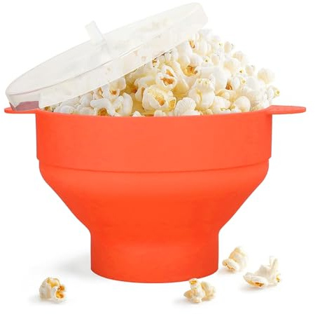 Máquina para hacer palomitas de maíz grande para microondas, tazón plegable de silicona para palomitas de maíz con tapa y asa, apto para lavavajillas(Naranja)