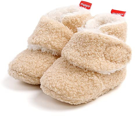 Baby pojkar flickor varma tofflor vinter mjuk sula tossor skor 0-18 m, Khaki-25, 12-18 Months Infant