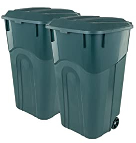 ECOSolution 32 Gallon Wheeled Outdoor Garbage Can with Attached Snap Lock Lid and Heavy-Duty Handles, ECO Green, Heavy-Duty Construction, Perfect Back Yard, Deck, or Garage Trash Can, Pack of 2