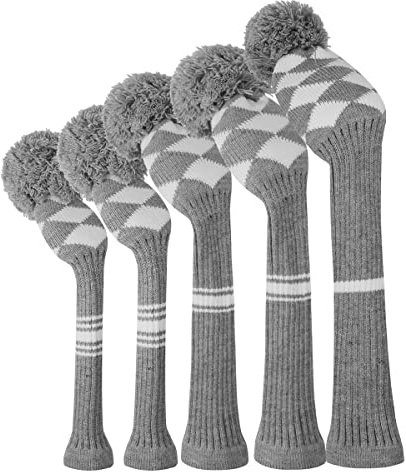 Scott Edward Lot de 5 Housses de tête de Golf en Tricot pour Bois,Golf Couvre-Bois à Pompon Adulte Unisexe