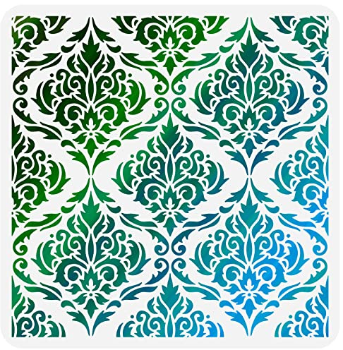 FINGERINSPIRE Damask Flowers 30x30cm Tile Stencil Template Plastic Symmetrical Florals Pattern Reusable DIY Art and Craft Stencils for Painting Floors Walls Furniture Decor