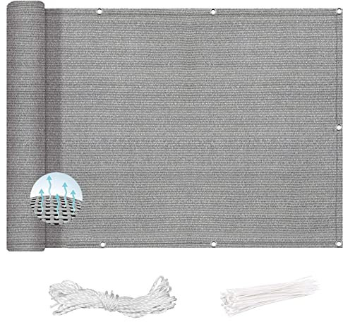 YUANZHI Balkon Sichtschutz 85 x 750 cm 185g/㎡ HDPE,UV-Schutz Balkonverkleidung Balkonabdeckung mit Ösen und Kabelbinder für Balkon Garten im Freien, Grau