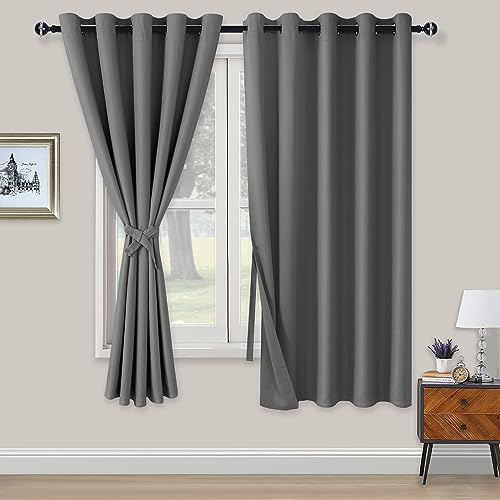 XWZO Blickdichte Vorhänge Verdunklungsvorhänge mit Ösen 2 Stücke Gardienen mit Raffhalter Lichtundurchlässige Vorhänge für Schlafzimmer,WonhzimmerBüro, 183x168 cm, Grau