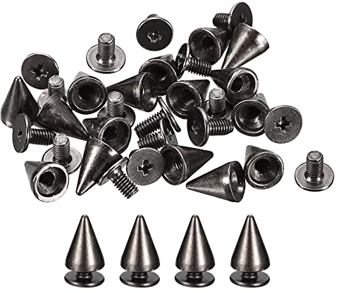 QUARKZMAN 50 Sets Punk Nieten Ziernieten Kegel Spitzen Nieten 7x10mm Metall Killernieten Schraubnieten Rostfrei Nieten für Kleidung Gürtel Taschen Schuhe Basteln Lederwaren Tiefschwarz
