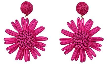 TOEECY Rattan Ohrringe für Frauen und Mädchen Blume Groß Handgemachte Geflochtenes Böhmischer Ethnischer Stil Boho Retro Mode Persönlichkeit Strand Geschenke Schmuck