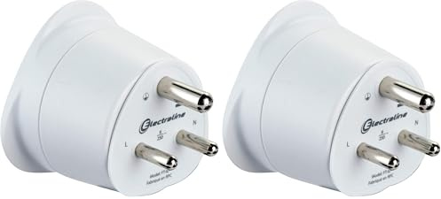 Electraline 70056 Adaptateur de Voyage France Indie 2 Europe vers 3 Broches Indiens, Blanc (Lot de 2)