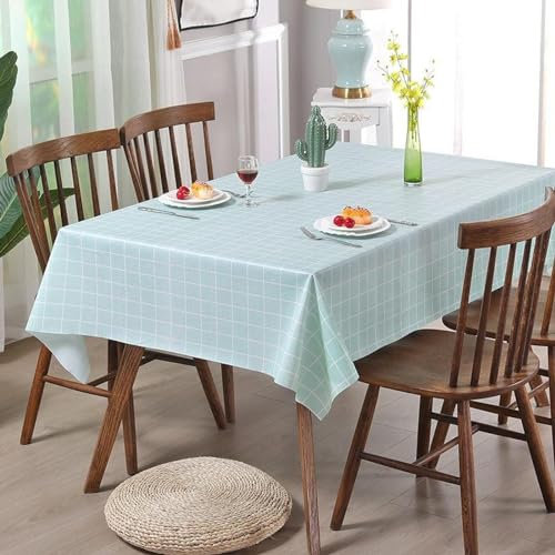 XQSSB Abwaschbar Tischdecke Eckig Anti Hot Scratch Wasserdicht Stoff Tischtuch Tischwäsche Blau 137 × 90cm