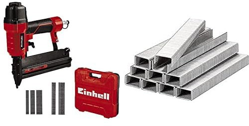 Einhell Grapadora de aire comprimido TC-PN 50 (8.3 bar, pistola de clavos, nariz de seguridad, incl 1500grapas y 2000 clavos, botella de aceite, boquilla, maletín de transporte) + 800 grapas de 16 mm