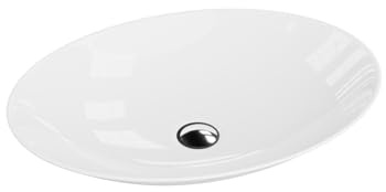 LAVITA Aufsatzwaschtisch Cleo Aufsatzwaschbecken Oval Waschbecken Ohne Überlauf und Hahnloch Aus hochwertigem Porzellan Waschtisch modernes Badkeramik Waschplatz 50x36x8,5 cm Weiß Glanz