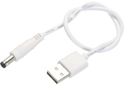 sourcing map USB to DC Power Cable 0.3 M USB to DC 5.5mm x 2.1mm 5v Power Cord White for Mini Fan Camera Mobile Phone Tablet Devices 1 Pcs