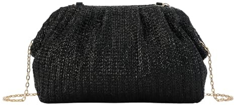 Fecialy Straw Clutch Purse for Women Summer Beach Bag Dumpling Clutch Straw Crossbody Bag Beach Woven Rattan Bag