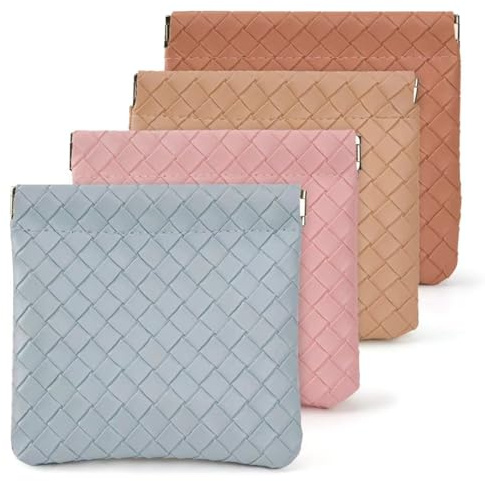 4PCS Small Makeup Bag for Purse，Waterproof Leather Portable Mini Makeup Bag,Snap Closure Organizer Pouch for Coin Cards Jewelry Lipstick Cosmetic Accessories，Small Travel Kit Storage Pouch