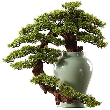 Künstlicher Bonsai Künstlicher Bonsai-Baum, 59,9 cm, großer künstlicher Topf, Wohnzimmer, Büro, Schreibtisch, Dekoration, grün, Simulation Willkommenskiefer, Bonsai-Baum, Keramik-Kunstbaum Künstliche