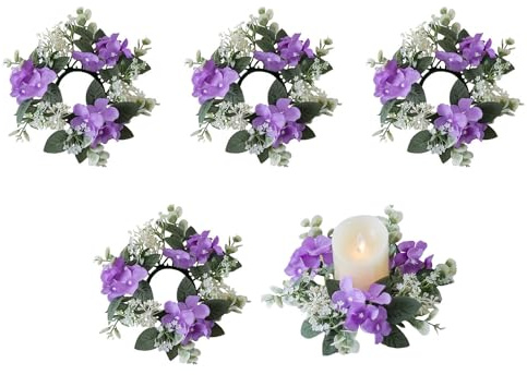 Huilimei Lot de 5 couronnes d'hortensia artificielles pour piliers, Noël, mariage, maison, table, fête - Violet - 25 cm