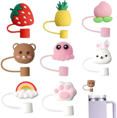 Alluring 8 Stück Stanlley Cup Strohhalm Abdeckung Zubehör für Silikon Abdeckkappen Stroh Staubschutzhülle Wiederverwendbare Auslaufschutz Strohabdeckung für 6-8 mm Strohhalme Abdeckung Accessories