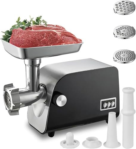 Picadora De Carne Eléctrica, Embutidora De Salchichas Multifuncional De 1200 W Con 3 Placas De Corte, 1 Tubo De Salchicha, 1 Empujador De Alimentos Función De Rotación Hacia Adelante Hacia Atrás