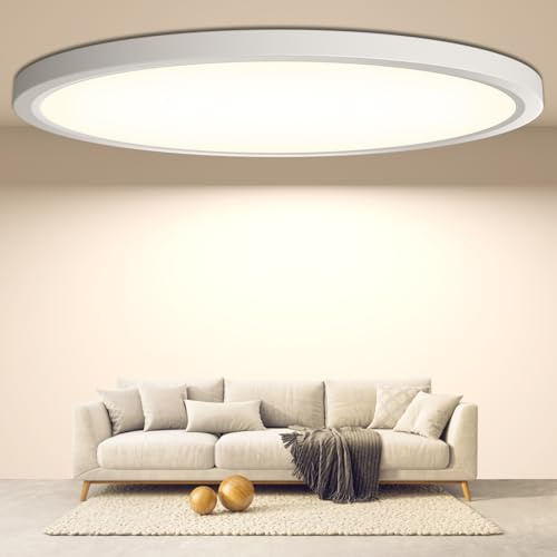 DetarZinLED Ø30cm Spessore2,5cm Plafoniera Lampada da soffitto a LED,Lampada da bagno impermeabile IP44 Rotonda Piatta 24W 4000K 2640LM Sottile per Soggiorno Bagno da letto Cucina Seminterrato Ufficio