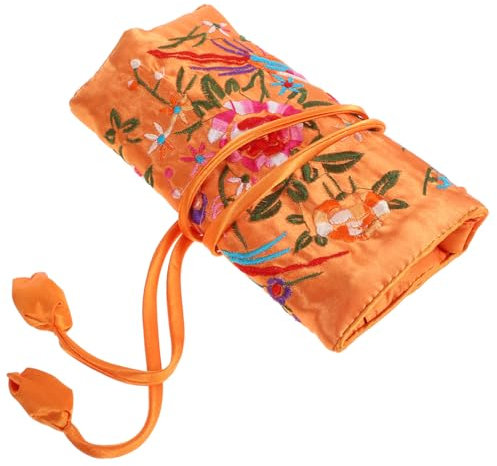 SOIMISS 2stücke Handgemachte Schmuck-rolltasche Mit Bestickten Blumen Kosmetiktasche Aus Für Schmuckaufbewahrung Und Reise Fächer Elegantes Design Orange