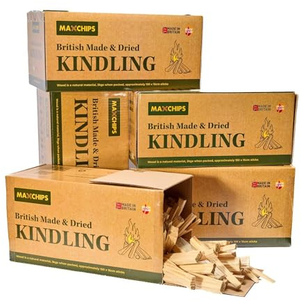 Maxchips Dried Kindling Wood Fire Sticks – 5 boxes of Forest Natural Wood Kindling – smokeless fire Starter for charcoal Burner, lighter gas, stove, Pizza Oven, Pit, BBQ, camping Fun & Outdoors