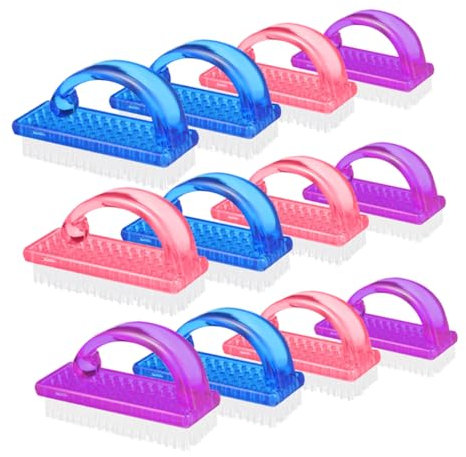 PartyKindom 12pcs Plastic Dust Brush Nail Cleaner Fingernail Brush Handle Grip for Manicure Tools Nails