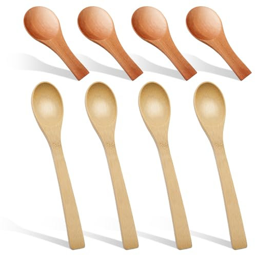 Lot de 8 cuillères à miel en bois longues et courtes pour miel, verres à glace, épices, thé, sels de bain, café, sucre, confiture, moutarde, épices