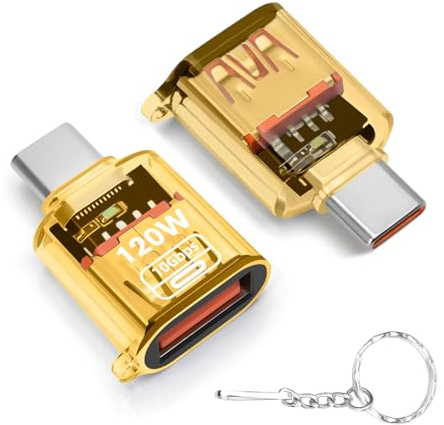 Adaptateur USB vers USB C (2 Packs), Convertisseur USB Type C Mâle vers USB A 3.2 Femelle, Adaptateur Thunderbolt 3 vers USB Femelle OTG pour iPhone 16/15 Series, MacBook, Samsung et Autres (Jaune)