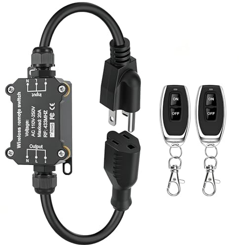 AC110V Remote Control Power Switch,Waterproof Wireless Light Switch,165 Feet Long,AC110V/120V/250V/20A RF Module Relay,Outdoor Weatherproof Smart Socket,Electrical Equipment