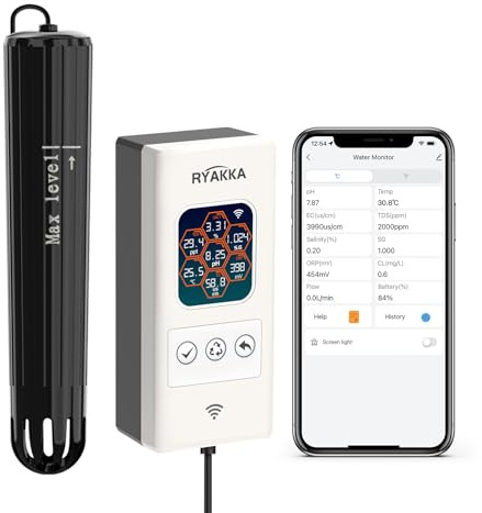RYAKKA Smart 7-in-1 Aquarium Monitor Wasserqualität Tester digital für Süßwasser und Meerwasser WiFi Mit APP 24h Online der ORP | Sal | S.G | TDS | EC | Temp | pH-Wert messgerät