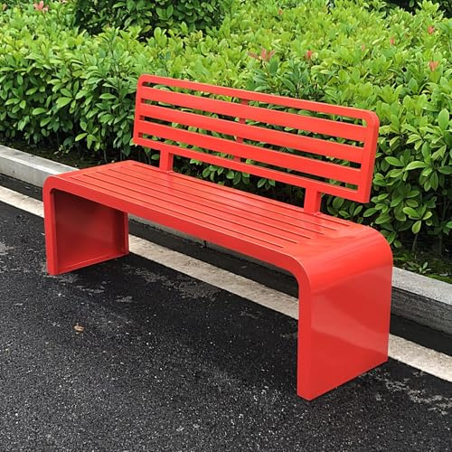 LLZJDDPLY Gartenbank wetterfest, Gartenbank Metall mit Rückenlehne, für Veranda, Terrasse, Garten, Rasen, Balkon, Tragkraft 500 kg(Red,150cm/59in)
