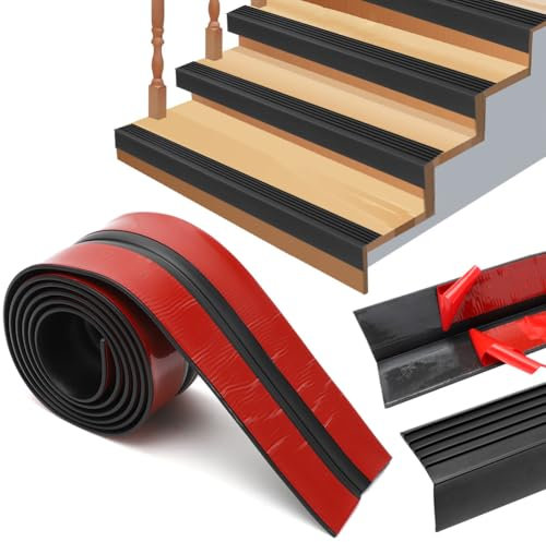 Yuragim Profilo per bordi delle scale, autoadesivo, 2 m, protezione bordi per scale, colore nero, in gomma, autoadesiva, antiscivolo, per interni ed esterni
