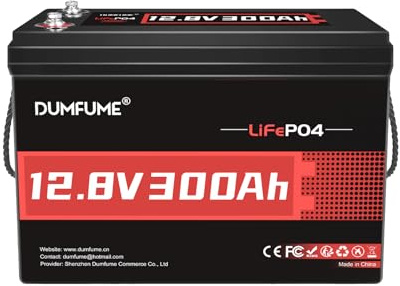 Dumfume 12V 300Ah LiFePO4 Lithium Batterie mit 200A BMS, 3840Wh 4000-15000 Zyklen Solarbatterie für Wohnmobil, Solarenergie Komplettset, Camping und Heimenergiespeicher
