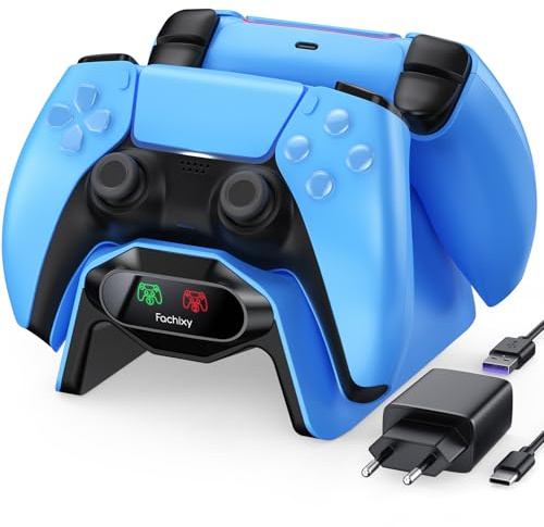 Fachixy Stazione di ricarica per PS5, con chip di ricarica rapida 2 ore, stazione di ricarica Playstation 5, con alimentatore di rete e cavo, con spia di carica LED, rosa