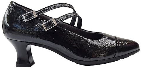PITILLOS - Mercedita Tipo Mary Jane,Tira con Cierre de Hebilla Doble,Bailarina de Piel,Charol,con Brillo,tacón para: Mujer Color: Negro Talla:36