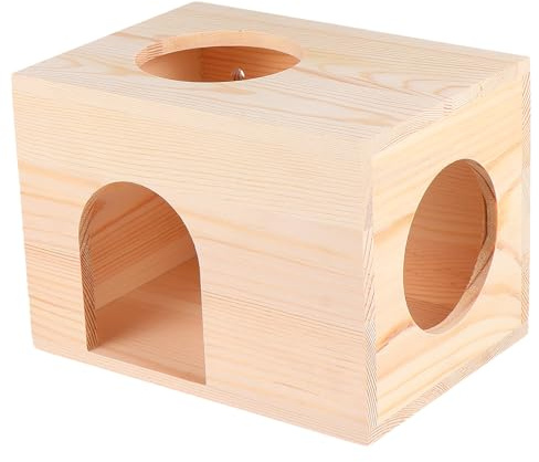 CORHAD Cabane en Rondins pour Écureuils et Cochons d'Inde, Mangeoire Multifonctionnelle en Bois Naturel, Taille Rectangulaire, Habitat Confortable pour Petits Animaux de Compagnie