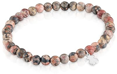 TOUS Pulsera Elástica Marrón con Motivo de Oso en Plata de Primera Ley para Mujer, 16.5cm de Largo, Colección Basics
