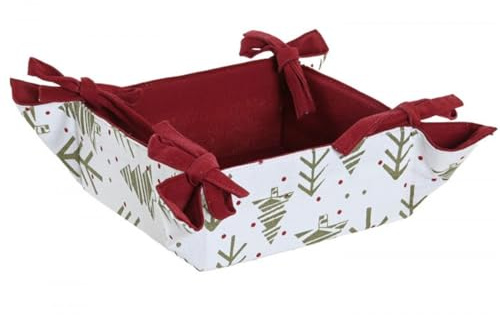 Hogar y Mas Cesta Pan Centro Mesa ALGODÓN NAVIDEÑO ARBOLES Verdes 30X30X8CM