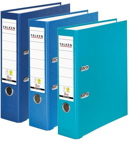 Falken Set da 3 Raccoglitori PP-Color, Made in Germany, 8 cm, Formato DIN A4, Colori Ocean assortiti, Rivestimento in Plastica, Interno in Carta, con Etichetta Dorsale Intercambiabile