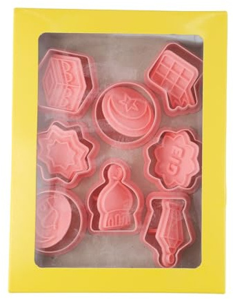 Gettimore Eid Mubarak Cookie Cutters Set with 8 Lantern Star Moon Shapes, Reusable PP Baking Moulds for Ramadan and Festival Treats, Pink