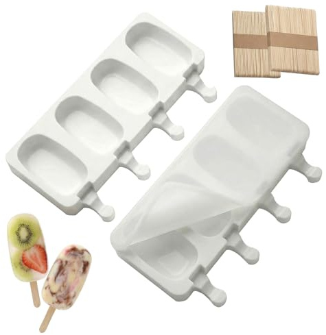 2 Pack Ice Lolly Moulds with Sticks, Silicone Cakesicle Moulds with 100 Sticks & Silicone Lids, Reusable Chocolate Lolly Maker Lollipop Moulds for Cake Pop, Chocolate, Ice Cream & Homemade Desserts