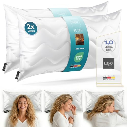 LILENO HOME 2er Set Kopfkissen 40x80 cm - 3-Kammer Hotelqualität Kissen | 40x80 cm bis 95°C waschbar - Bettkissen geeignet für Allergiker - Made in Germany Hotel Schlafkissen Polster 40x80