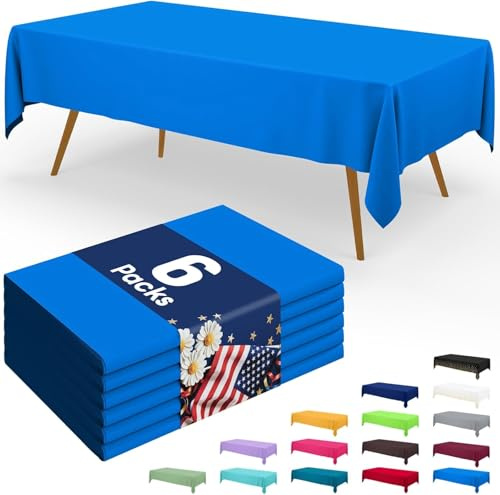 Homaxy 6 Stück Einweg Tischdecke,137 x 274 cm, Blau | Wasserdicht Kunststoff Tischtuch Abwischbar, Dekorative Rechteckige Auslaufsichere Tischwäsche für Partys Biertisch Outdoor