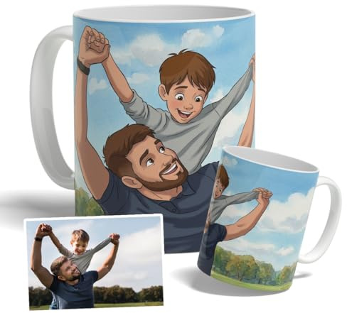 DEREGALOOS Taza Personalizada con Foto Estilo Cómic y Dibujo Cartoon | Taza de Cerámica 330ml con IA y 8 Estilos | Regalo Original para Pareja, Amigos, Familia, Abuelos, Cumpleaños