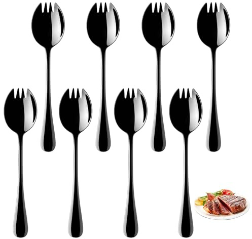 8 Piezas Cucharas De Ensalada De Acero Inoxidable, Cubiertos Para Servir Ensalada, Pour Desserts, Glaces, Salades, Soupes, PâTes, Spaghettis, Passe Au Lave-Vaisselle, Pour Le Camping, Noir